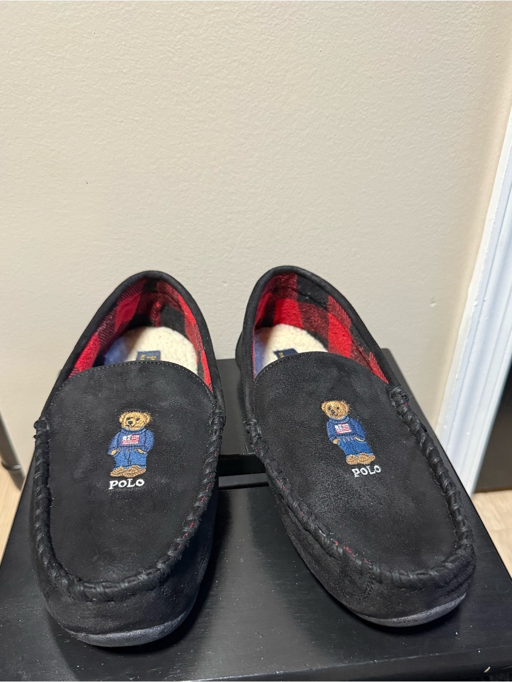 Polo Ralph Lauren Mens Black Holiday Brenan Bear Moccasin Slippers Size 12 Shoes